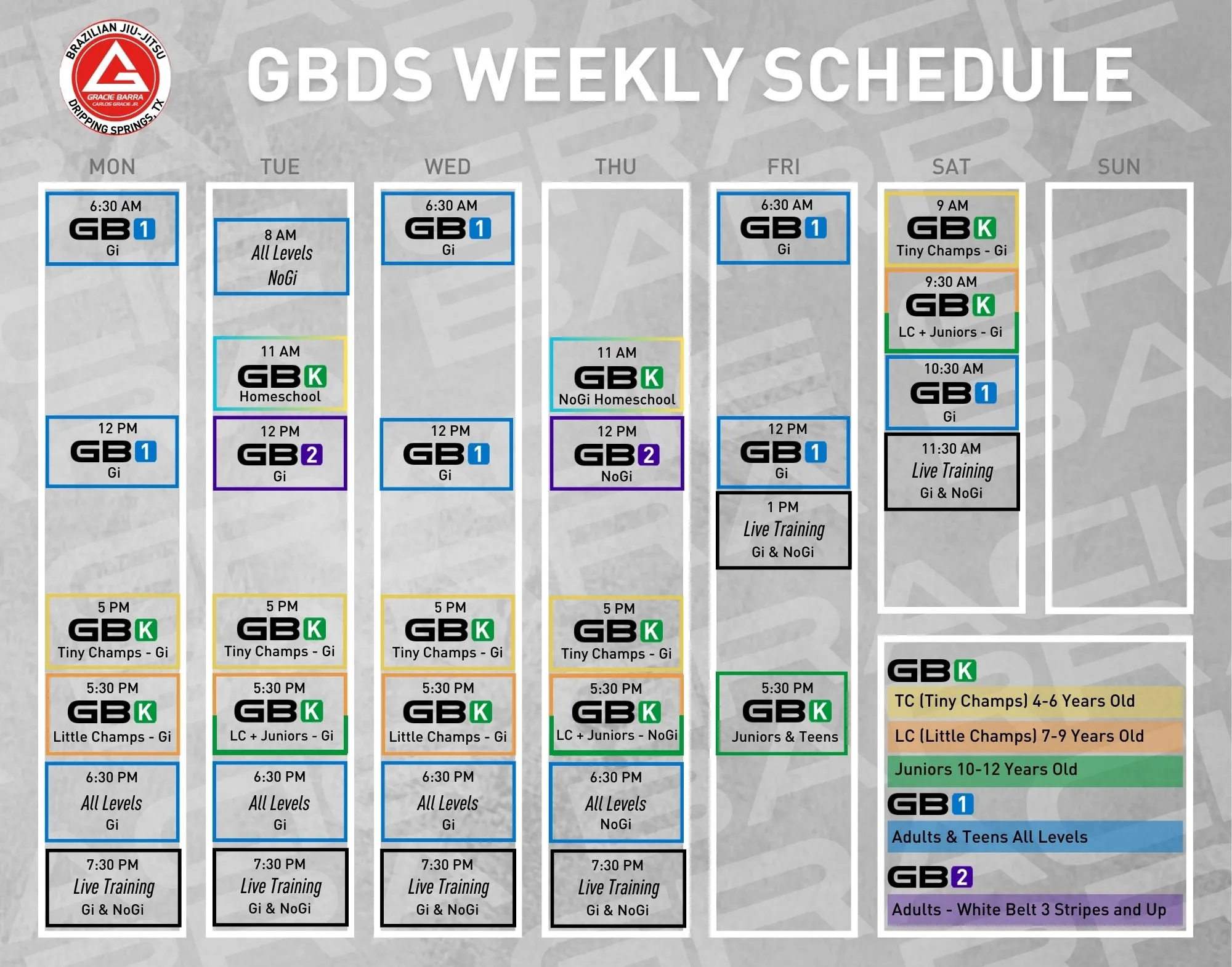 An image of a GB dripping springs class schedule