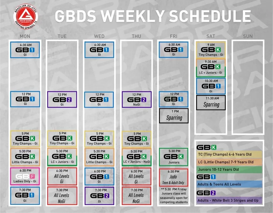 An image of a GB dripping springs class schedule